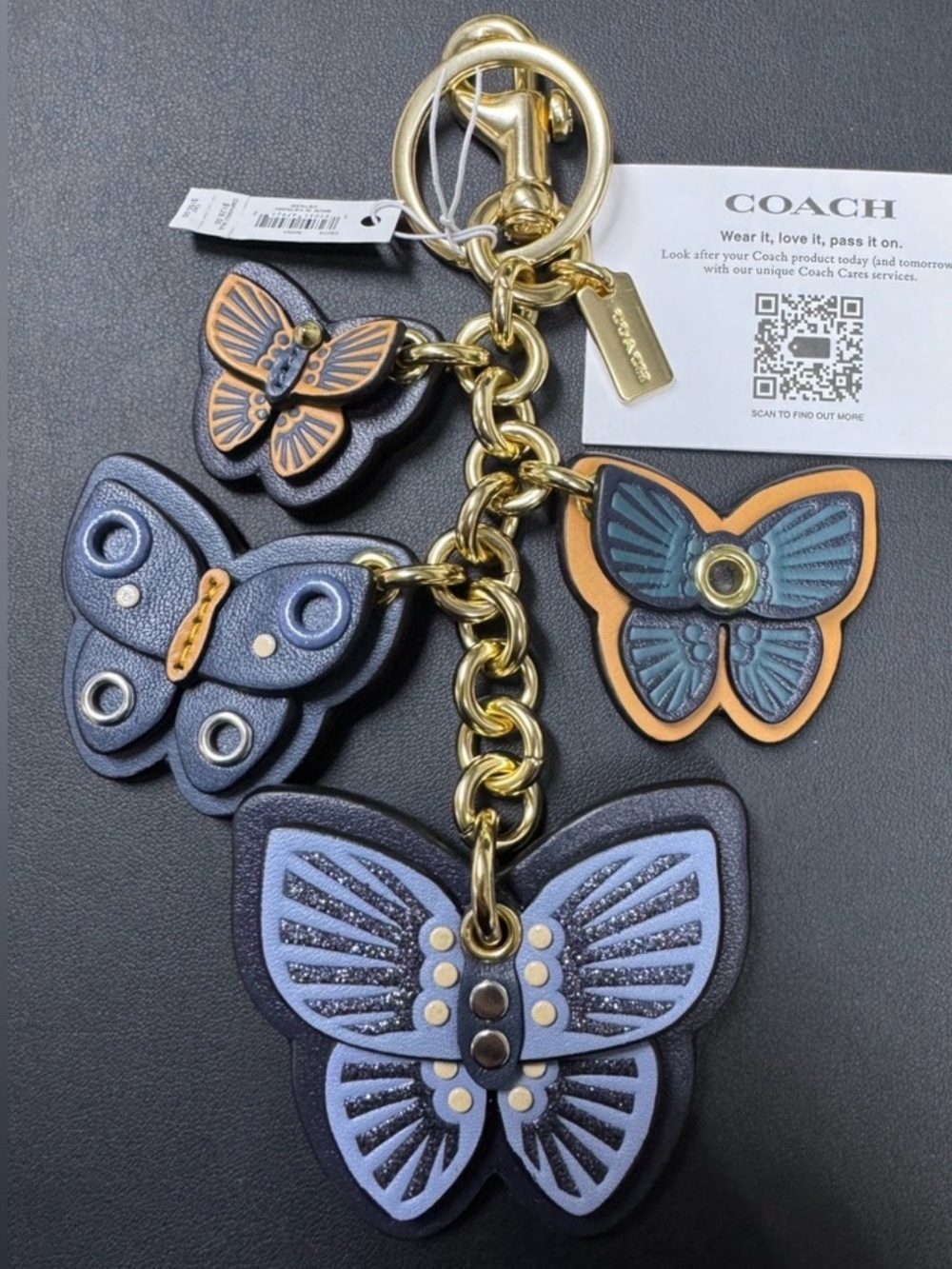 Coach NWT Butterfly Cluster Bag Purse Charm C8224 Gold/Denim Multi